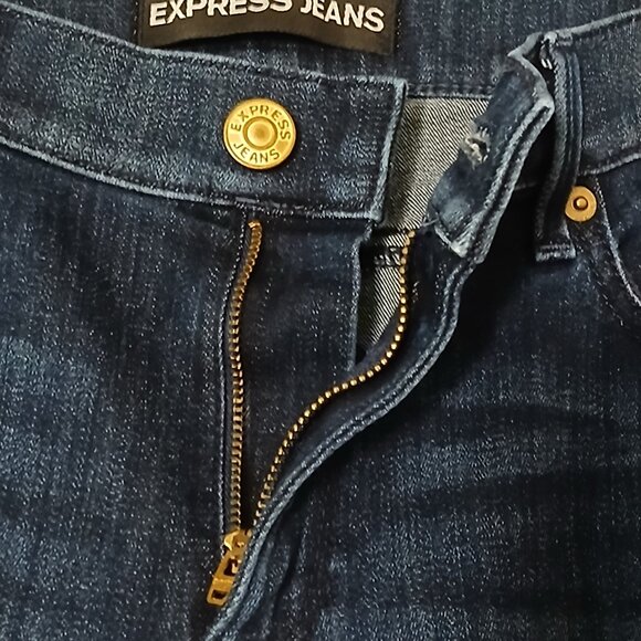 Express Jeans 12 Wide Leg Flare Dark Wash Blue Denim Stretch READ - Picture 6 of 8